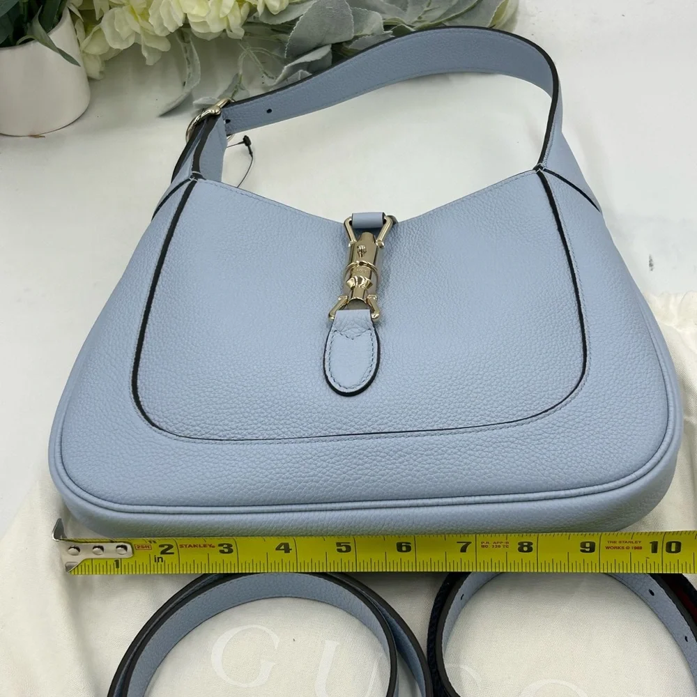 Women's Gucci, Jackie, 1961 hobo bag medium size light blue grain calf skin NWT - Picture 7 of 16